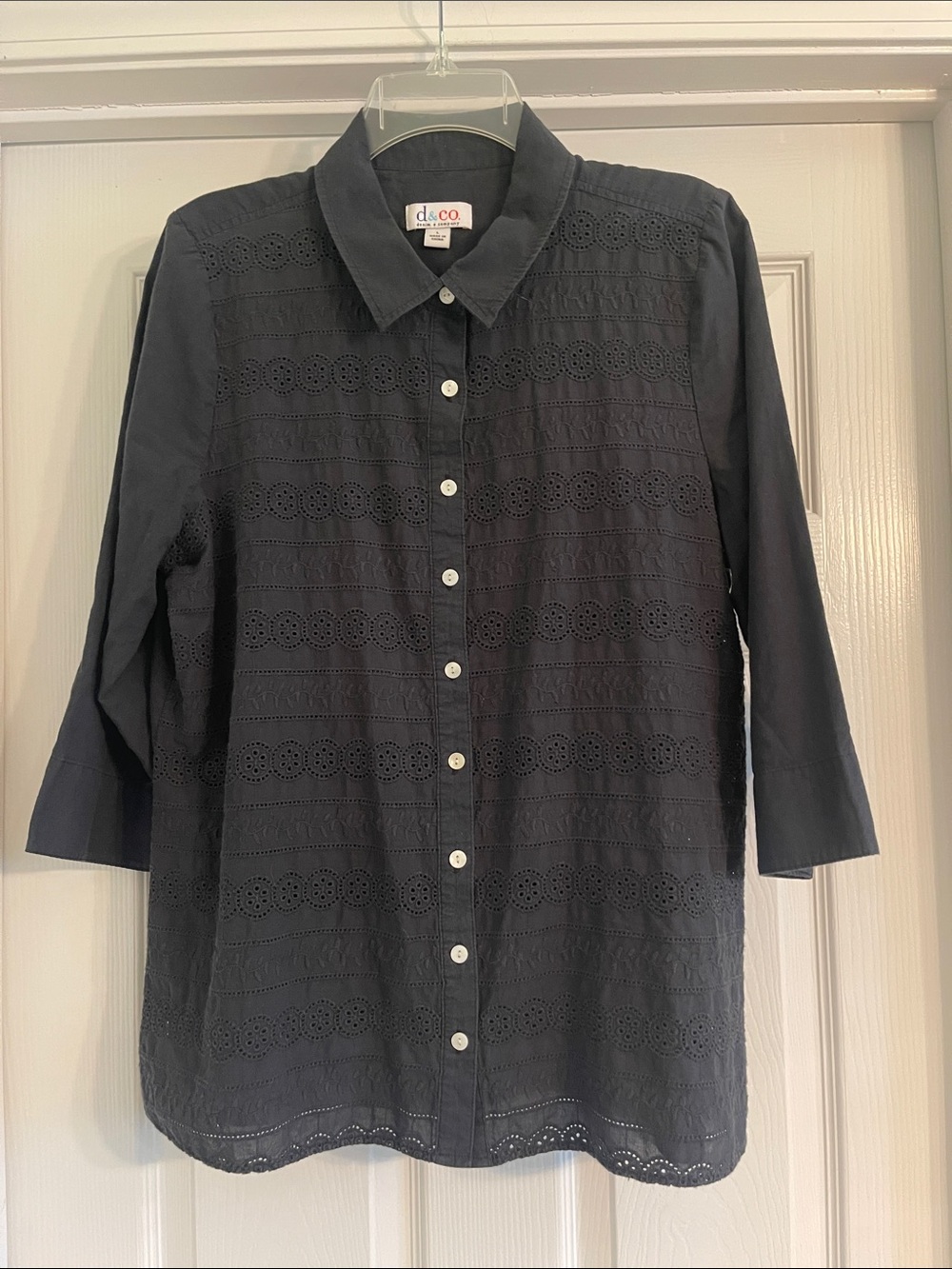 DENIM & CO. Women's Cotton Button Front Eyelet Shirt-Sz Large